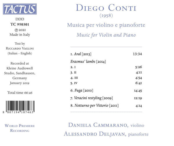 Diego Conti, Daniela Cammarano, Alessandro Deljavan : Musica Per Violiono E Pianoforte (CD, Album)