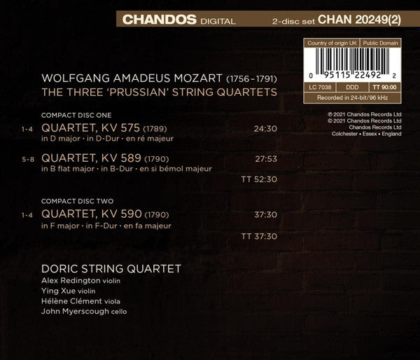 Wolfgang Amadeus Mozart, Doric String Quartet : String Quartets Volume 1 'Prussian' Quartets (2xCD, Album)