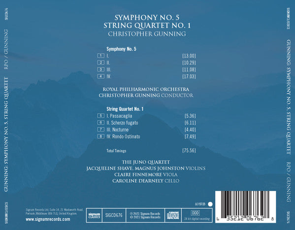 Christopher Gunning, Royal Philharmonic Orchestra, Juno String Quartet : Symphony No 5, String Quartet No 1 (CD, Album, RE)