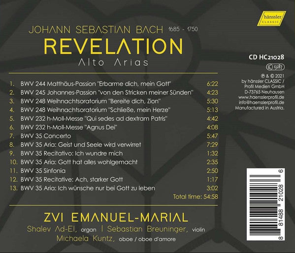 Johann Sebastian Bach, Zvi Emanuel-Marial : Revelation (CD, Album)
