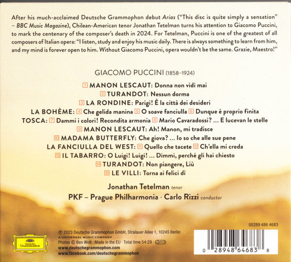 Jonathan Tetelman (2), Giacomo Puccini : The Great Puccini (CD, Album)