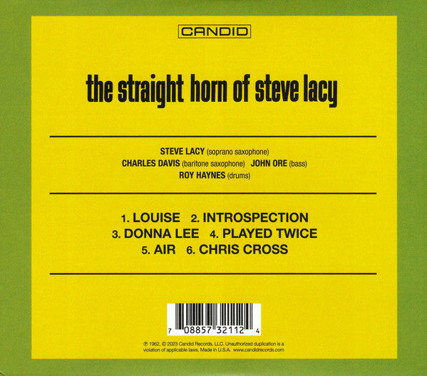 Steve Lacy : The Straight Horn Of Steve Lacy (CD, Album, RE)