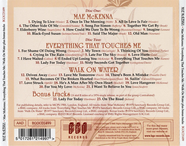 Mae McKenna : Mae McKenna/Everything That Touches Me/Walk On Water Plus Bonus Tracks (2xCD, Comp)