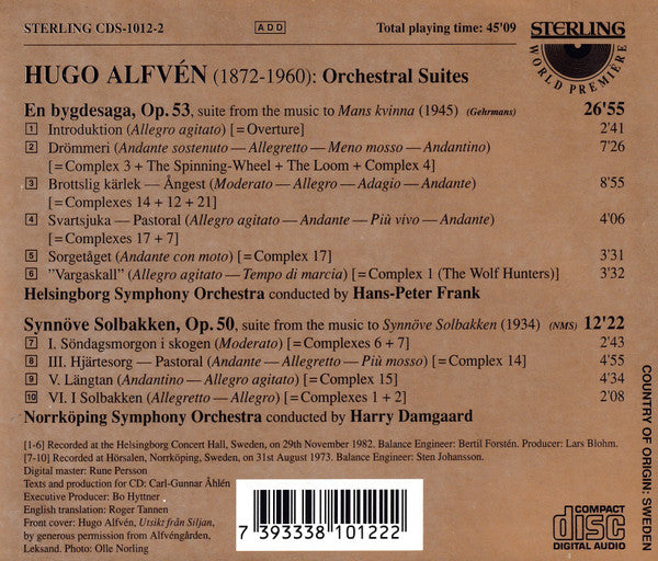 Hugo Alfvén, Helsingborgs Symfoniorkester, Hans-Peter Frank, Norrköping Symphony Orchestra, Harry Damgaard : Orchestral Suites From Films (Orkestersviter Ur Musik Till Filmer) (CD, Album)