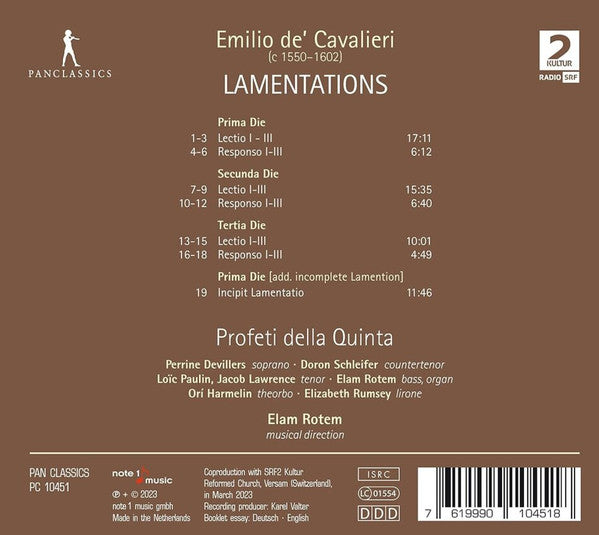 Emilio De' Cavalieri – Profeti Della Quinta : Lamentations (CD)