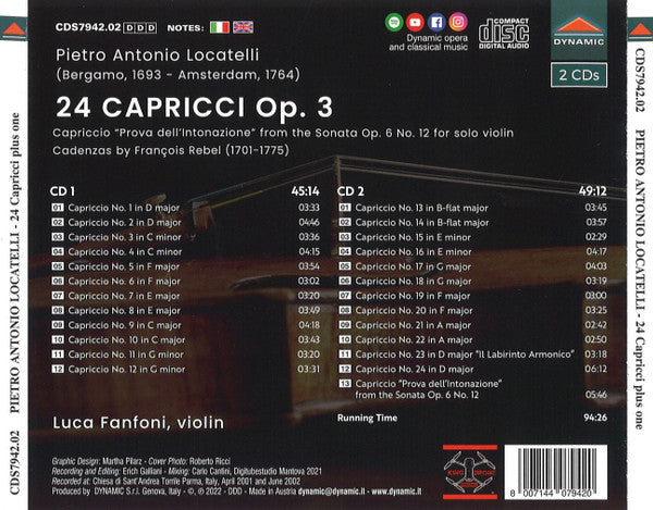Pietro Antonio Locatelli, Luca Fanfoni : 24 Capricci Plus One (2xCD, Album)