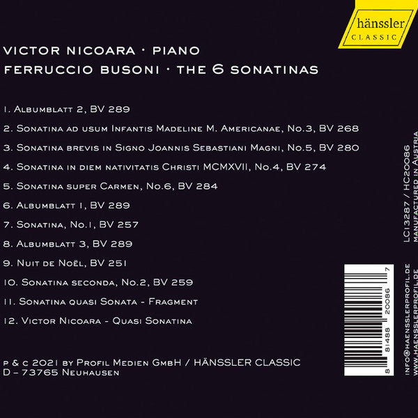 Victor Nicoara, Ferruccio Busoni : The 6 Sonatinas (CD, Album)