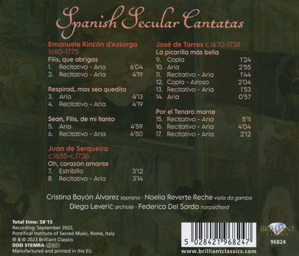 Emanuele D'Astorga, Juan de Serqueira, José de Torres – Cristina Bayón, Noelia Reverte Reche, Diego Leveric, Federico Del Sordo : Spanish Secular Cantatas (CD)