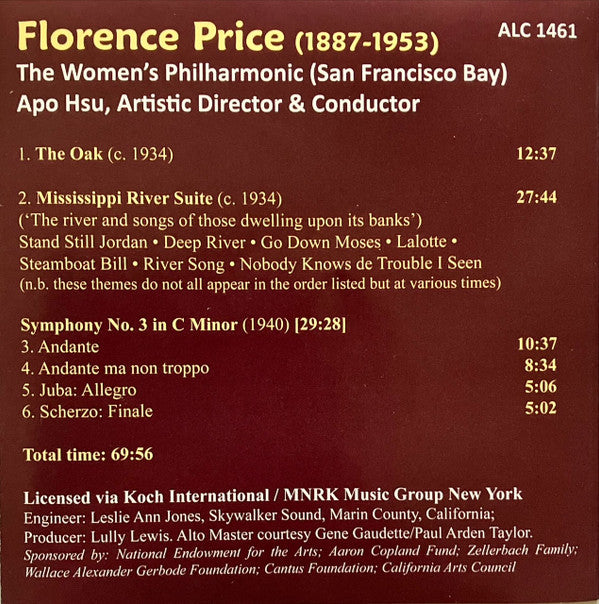 Florence B. Price — Apo Hsu, The Women's Philharmonic : The Oak - Mississippi River Suite - Symphony No. 3 (CD, RE)