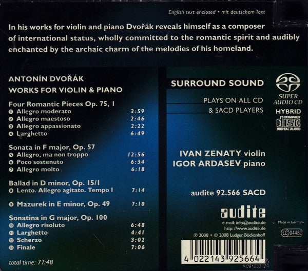 Antonín Dvořák, Ivan Ženatý, Igor Ardašev : Works For Violin & Piano (SACD, Hybrid, Multichannel)