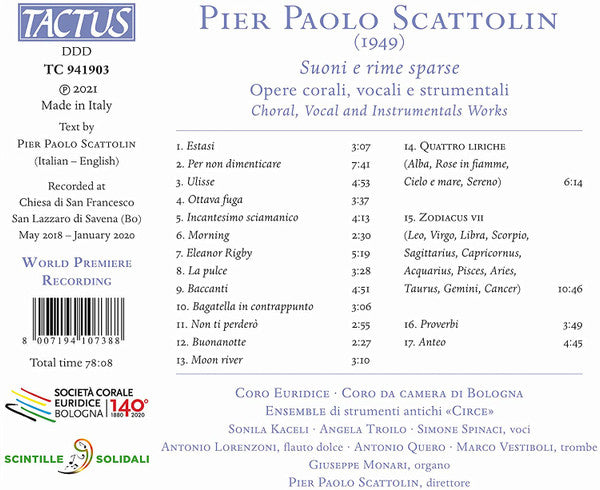 Pier Paolo Scattolin : Suoni E Rime Sparse: Opere Corali, Vocali E Strumentali (CD, Album)