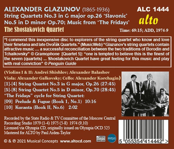 Alexander Glazunov, Shostakovich Quartet : String Quartets No. 3 In G Major Op.26 “Slavonic” No.5 In D Minor Op.70; Music From “The Fridays (CD, Album, RE)