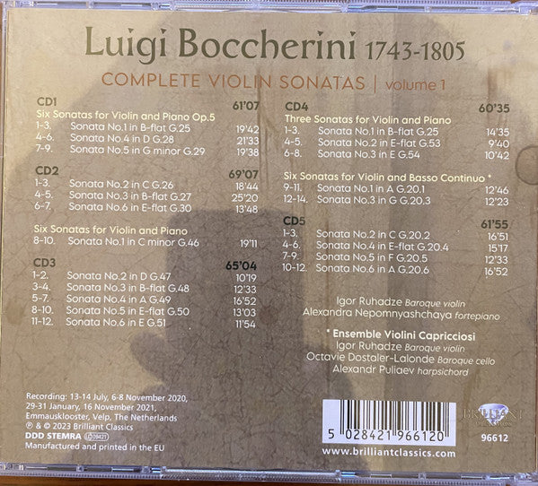 Luigi Boccherini, Igor Ruhadze, Alexandra Nepomnyashchaya, Ensemble Violini Capricciosi : Complete Violin Sonatas - Volume 1 (5xCD, Album)