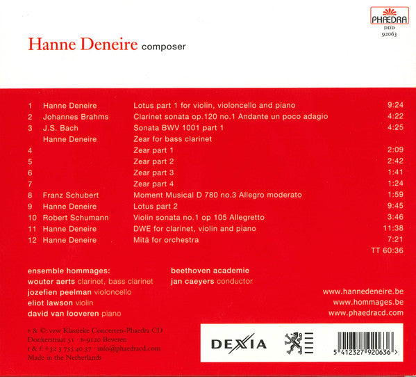 Hanne Deneire / Johannes Brahms, Johann Sebastian Bach, Franz Schubert, Robert Schumann / Ensemble Hommages, Beethoven Academie, Jan Caeyers : In Flanders' Fields Vol. 63 (CD)