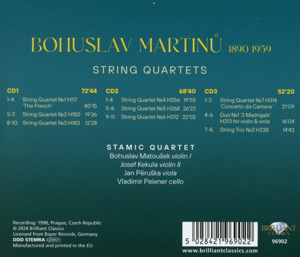 Bohuslav Martinů - Stamic Quartet : String Quartets (3xCD, RE)