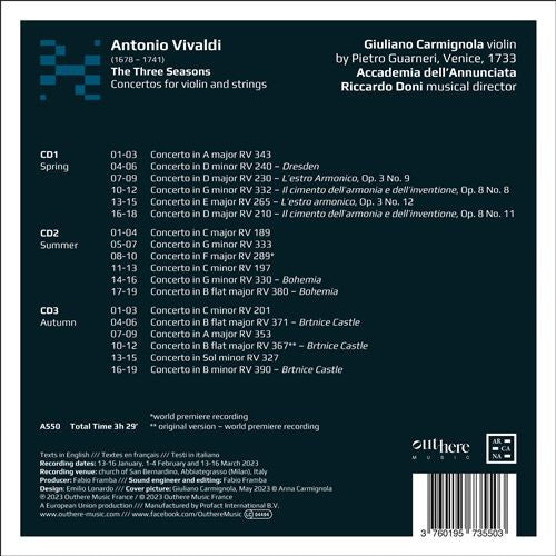 Antonio Vivaldi – Giuliano Carmignola, Accademia Dell'Annunciata, Riccardo Doni : The Three Seasons Of Antonio Vivaldi (3xCD, Album)
