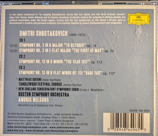 Dmitri Shostakovich, Andris Nelsons, Boston Symphony Orchestra, Matthias Goerne : Symphonies Nos. 2, 3, 12 & 13 (3xCD)