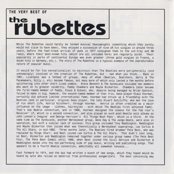 The Rubettes : The Very Best Of The Rubettes (CD, Comp)