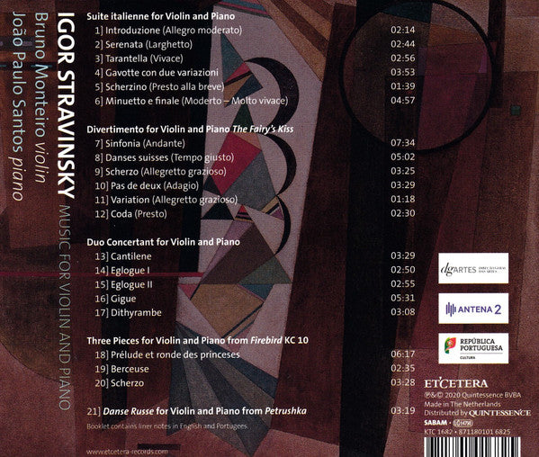 Igor Stravinsky, Bruno Monteiro (2), João Paulo Santos (2) : Music For Violin And Piano (CD)