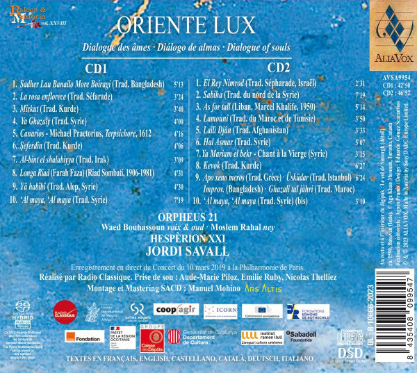 Orpheus XXI, Hespèrion XXI, Jordi Savall, Waed Bouhassoun, مسلم رحال : Oriente Lux: Dialogue of Souls (2xSACD, Hybrid, Multichannel, Album, Transcription)