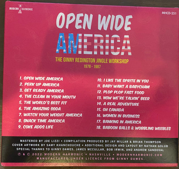 Ginny Redington : Open Wide America: The Ginny Redington Jingle Workshop 1978 - 1987 (CD, Album, 2 f)
