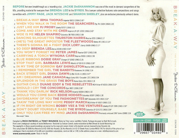 Jackie DeShannon : Break-A-Way (The Songs Of Jackie DeShannon 1961-1967) (CD, Comp)