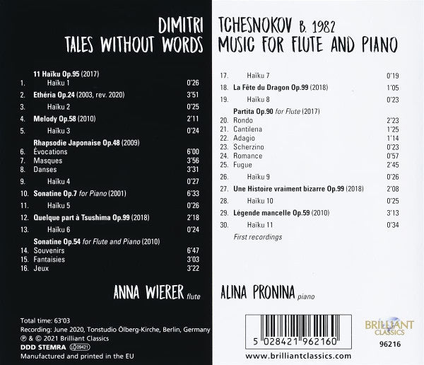 Dimitri Tchesnokov, Alina Pronina, Anna Wierer : Tales Without Words, Music For Flute And Piano (CD, Album)