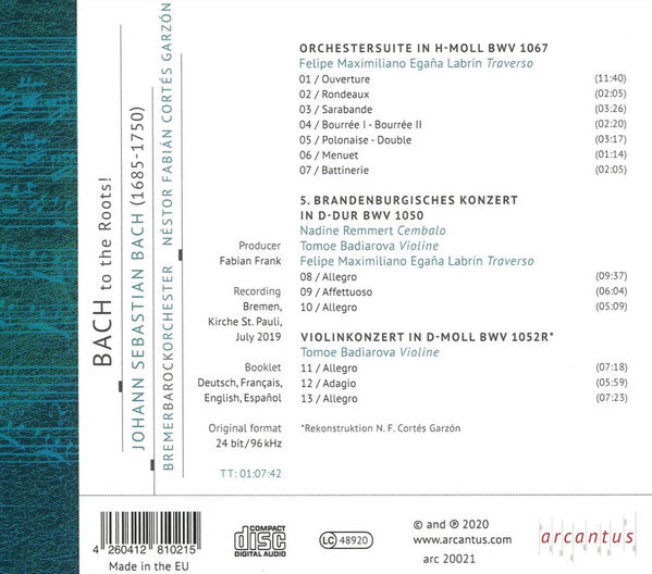 Bremer Barock Orchester, Néstor Fabián Cortés Garzón : Bach To The Roots! (CD, Album)