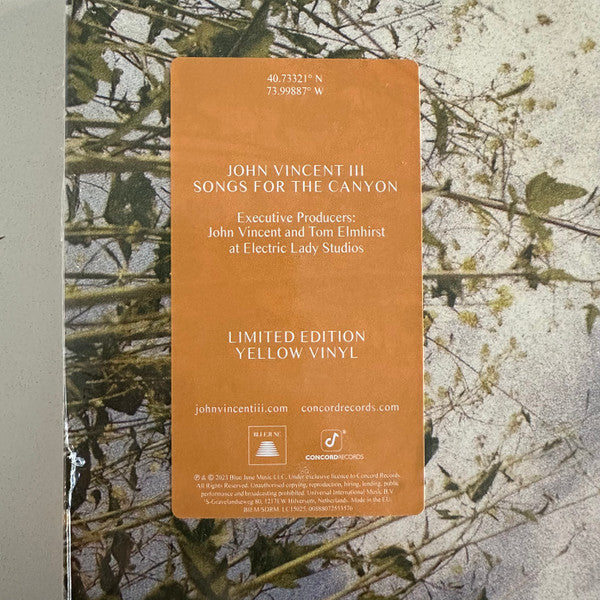 John Vincent III : Songs For The Canyon (LP, Album, Ltd, Yel)