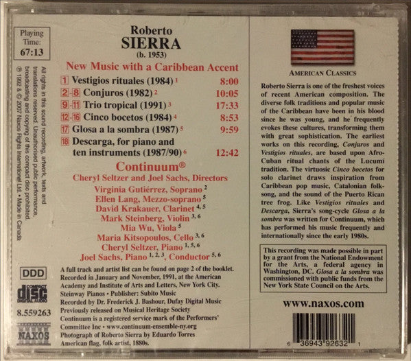 Roberto Sierra, Continuum (4), Cheryl Seltzer And Joel Sachs (2) : New Music With A Caribbean Accent (CD, Album, RE)