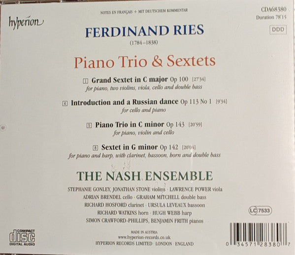 Ferdinand Ries, The Nash Ensemble : Piano Trio & Sextets (CD, Album)