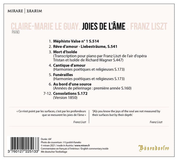 Claire-Marie Le Guay, Franz Liszt : Joies de L'âme (CD, Album)