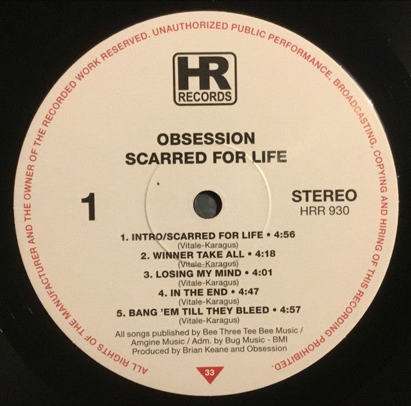 Obsession (6) : Scarred For Life (LP, Album, Ltd, RE)
