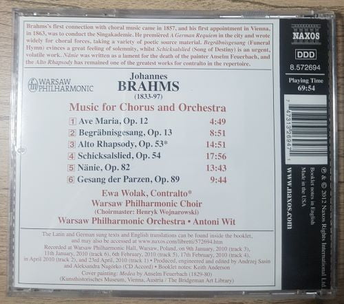 Johannes Brahms, Ewa Wolak, Chór Filharmonii Narodowej And Orkiestra Symfoniczna Filharmonii Narodowej, Antoni Wit : Music For Chorus And Orchestra (CD, Album)