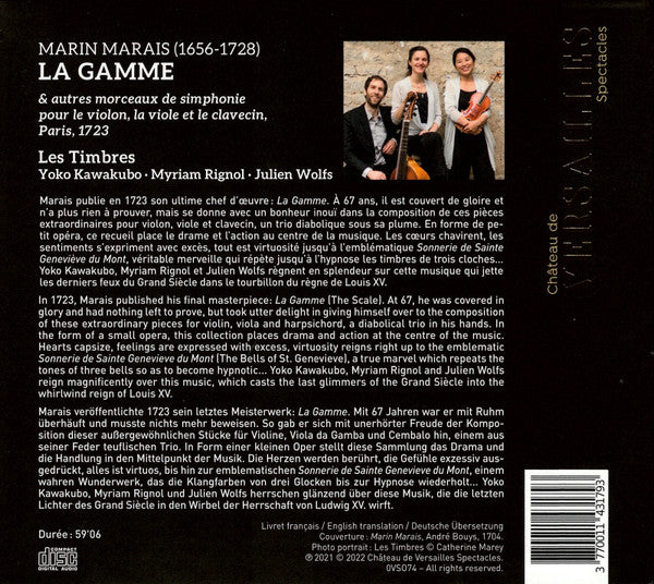 Marin Marais – Les Timbres, Yoko Kawakubo, Myriam Rignol, Julien Wolfs : La Gamme (CD, Album)