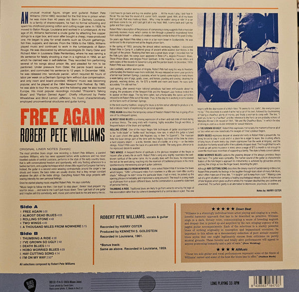 Robert Pete Williams : Free Again (LP, Album, RE, 180)