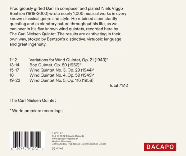 Niels Viggo Bentzon, Carl Nielsen Quintet : Wind Quintets (CD, Album)