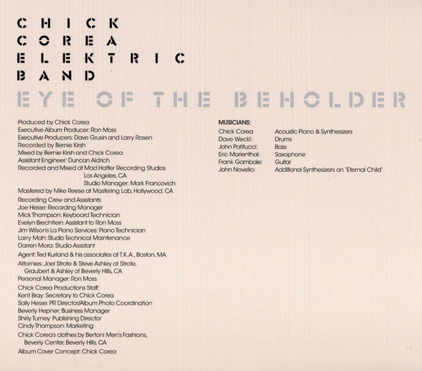 The Chick Corea Elektric Band : Eye Of The Beholder (CD, Album, RE, RM)