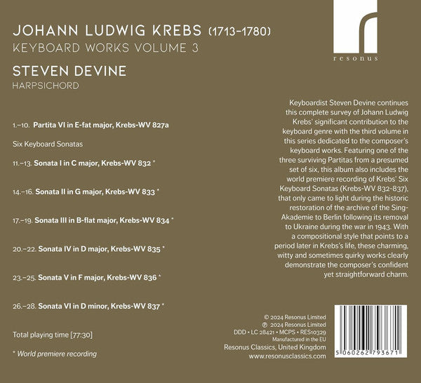 Johann Ludwig Krebs - Steven Devine : Keyboard Works Volume 3 (CD, Album)