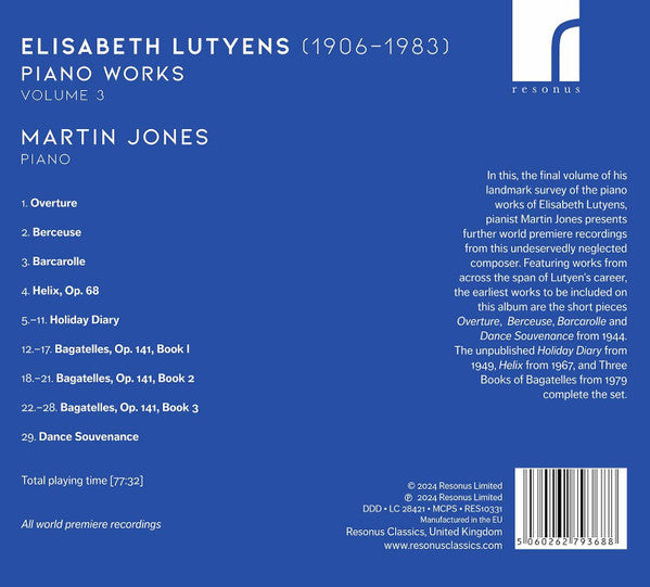 Elisabeth Lutyens - Martin Jones (3) : Piano Works Volume 3 (CD, Album)