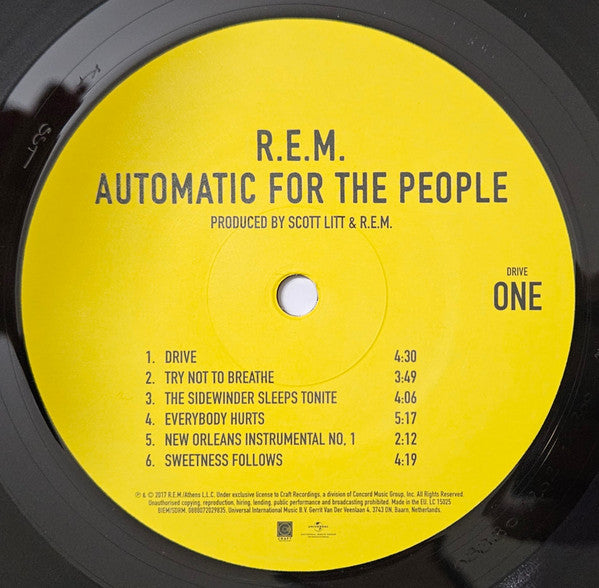 R.E.M. : Automatic For The People (LP, Album, RE, RM, Pal)