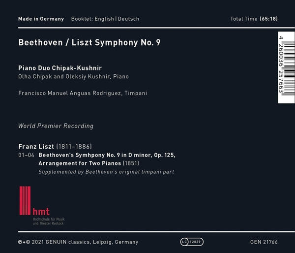 Ludwig van Beethoven / Franz Liszt, Piano Duo Chipak-Kushnir | Francisco Manuel Anguas Rodriguez : Symphony No. 9 (CD, Album)