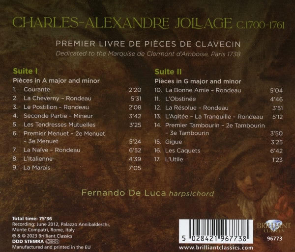 Charles-Alexandre Jollage - Fernando De Luca (2) : Premier Livre De Pièces De Clavecin (CD, Album)