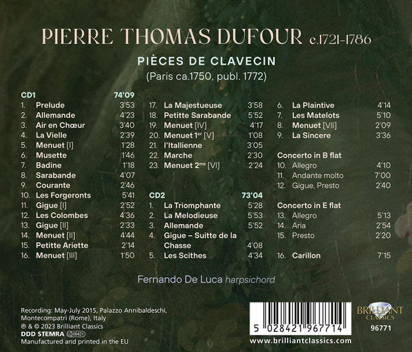 Pierre Thomas Dufour - Fernando De Luca (2) : Pièces De Clavecin (2xCD, Album)