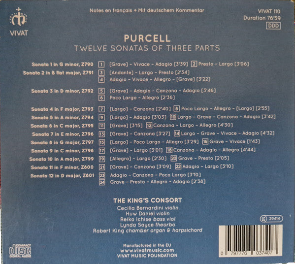 Henry Purcell, The King's Consort : Twelve Sonatas of Three Parts (CD, Album, Dig)