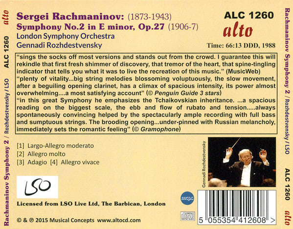 Sergei Rachmaninoff - London Symphony Orchestra, Gennadi Rozhdestvensky : Symphony No.2 (Unedited) In E Minor, Op. 27 (CD, RE)