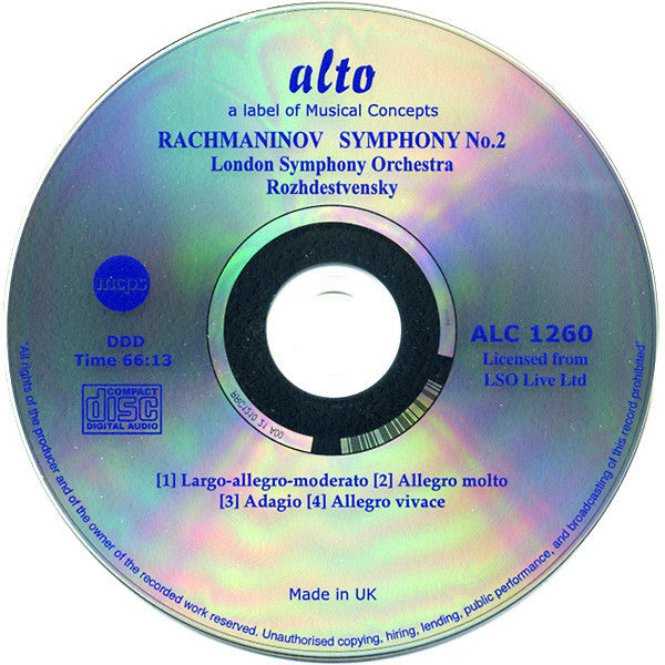 Sergei Rachmaninoff - London Symphony Orchestra, Gennadi Rozhdestvensky : Symphony No.2 (Unedited) In E Minor, Op. 27 (CD, RE)