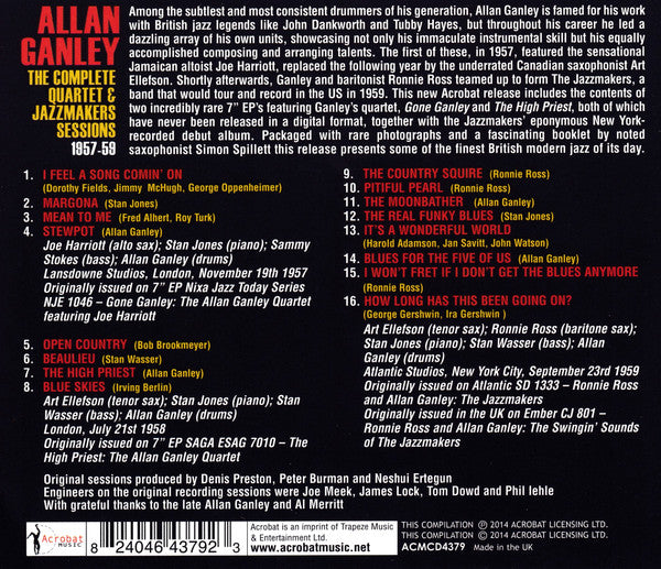 Allan Ganley : The Complete Quartet & Jazzmakers Sessions 1957-1959 (CDr)