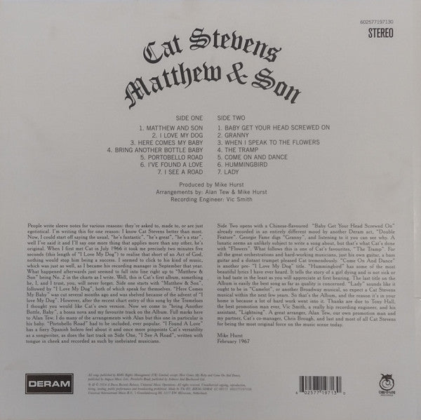 Cat Stevens : Mathew & Son (LP, Album, RE, RM, Cre)