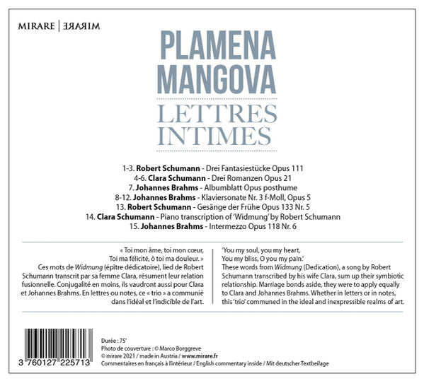 Plamena Mangova, Robert Schumann & Clara Schumann, Johannes Brahms : Lettres Intimes (CD, Album)